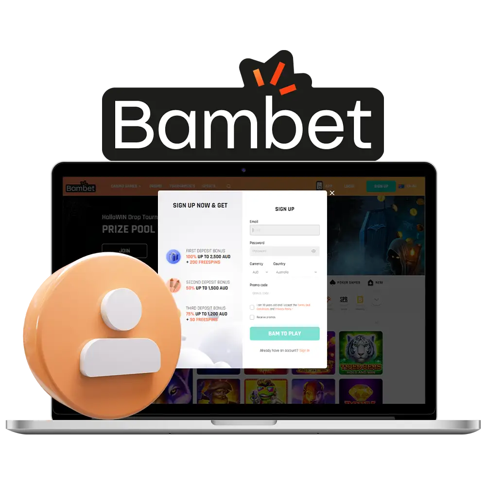 To start playing at Bambet Casino create your account and verify.
