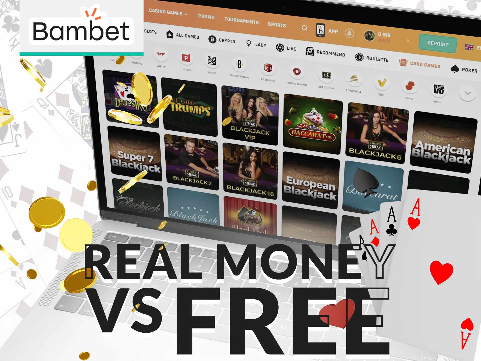 Learn about the differences between Real Money and Free card games on the Bambet website.