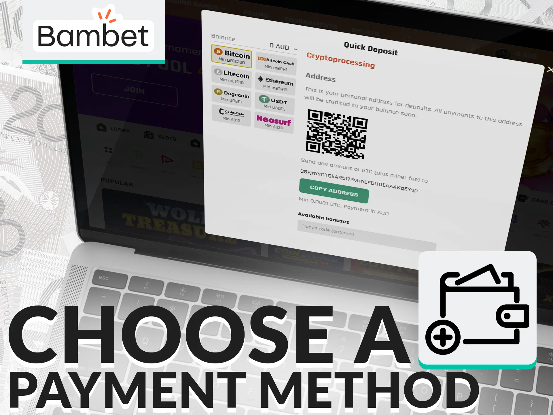 Choose a suitable deposit method on the Bambet website.