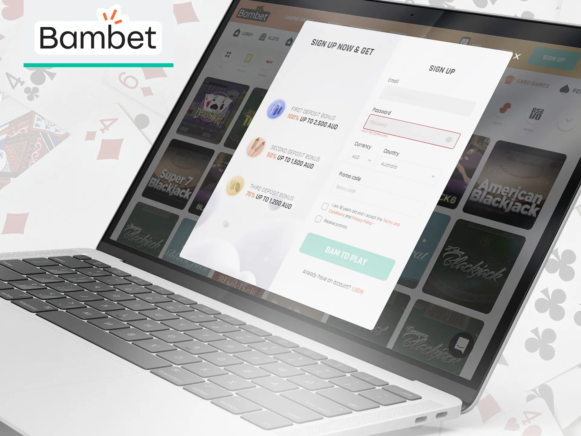 Go through the registration process on the Bambet website.