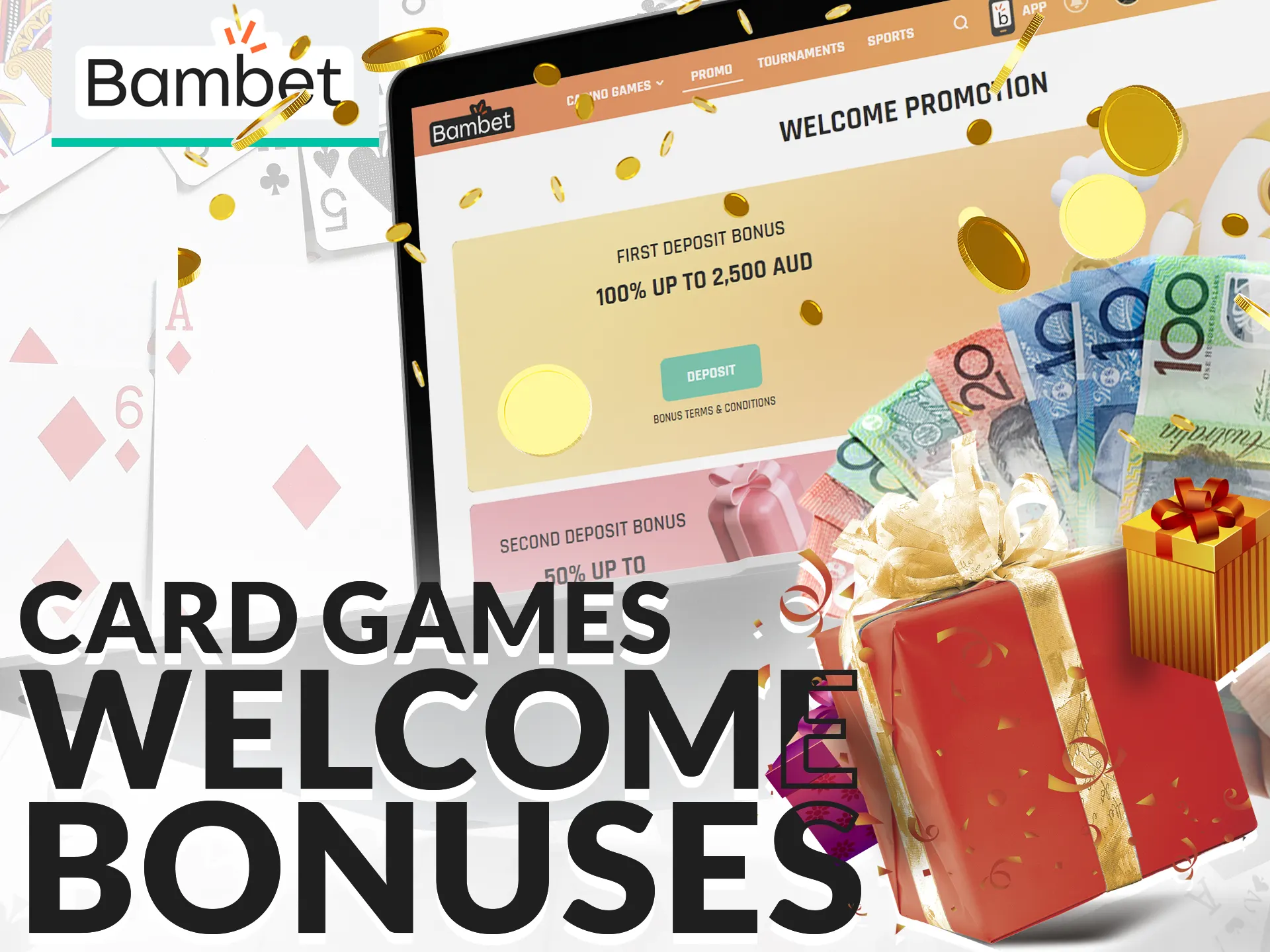 Play card games and get welcome bonuses on the Bambet website.